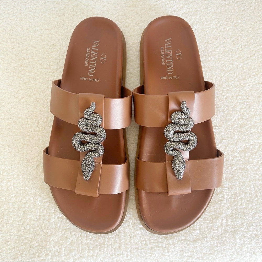 Valentino Garavani Brown Sandals with Silver Snake Detail